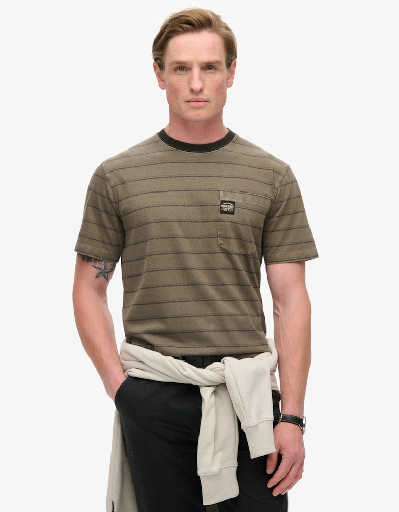 Textured Striped Logo Pocket Short Sleeve T-Shirt - Brown