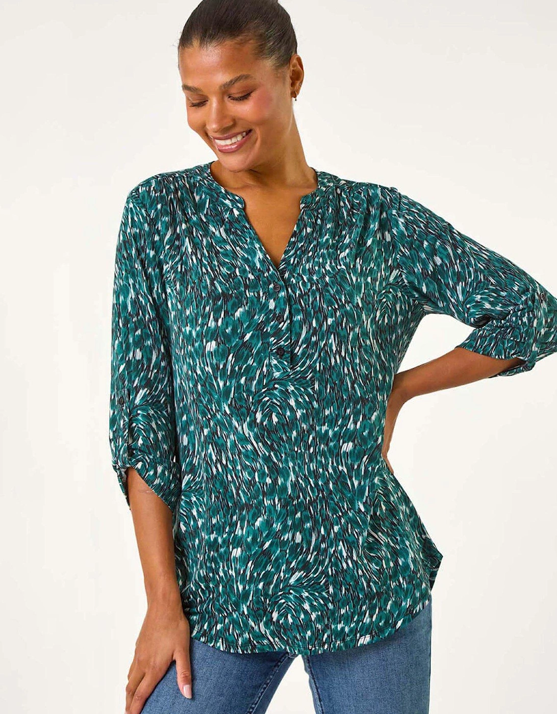 Abstract Linear Print Shirt - Green, 2 of 1