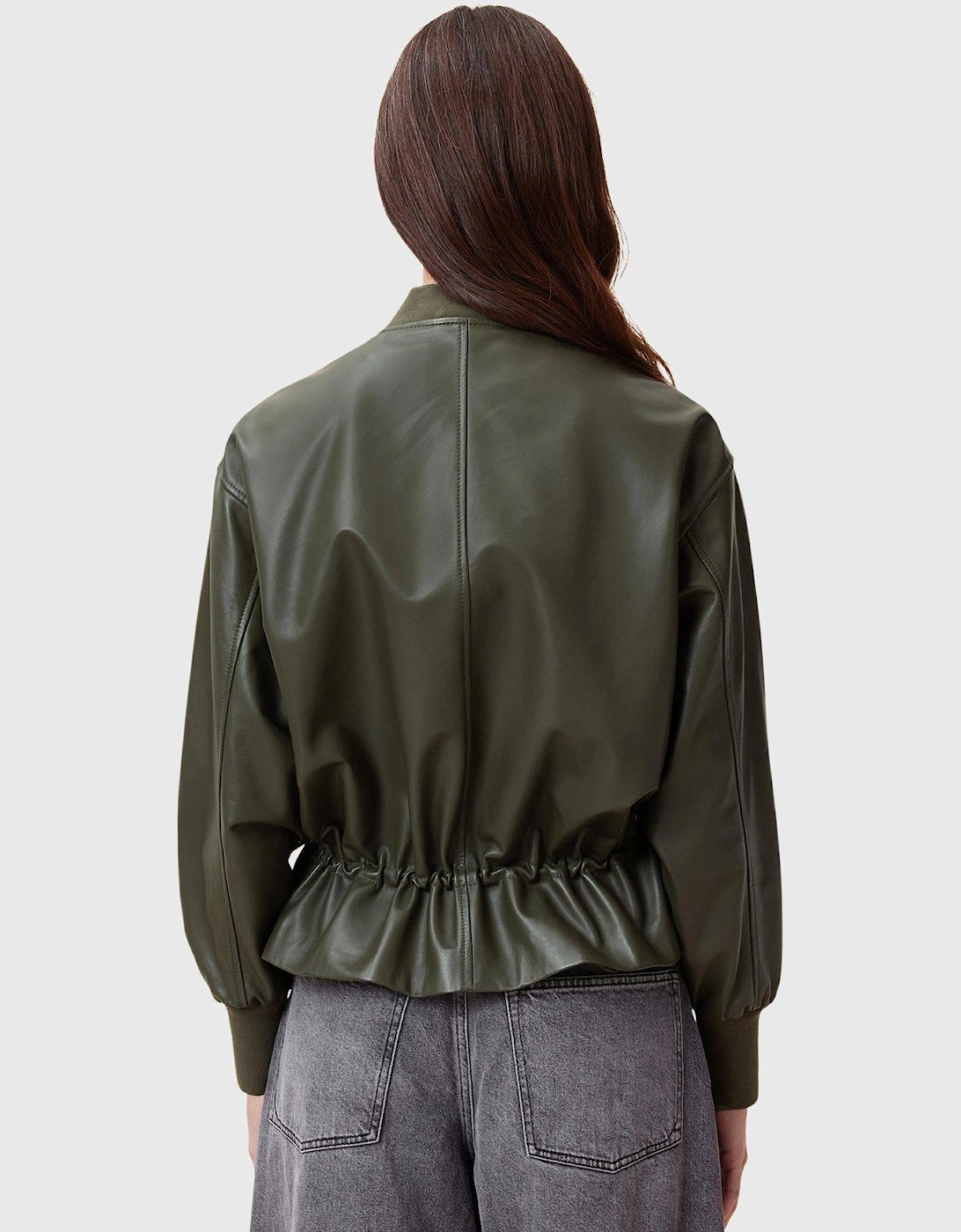 Sofi Drawstring Leather Bomber Jacket - Green