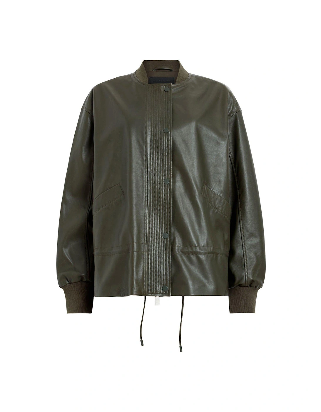 Sofi Drawstring Leather Bomber Jacket - Green