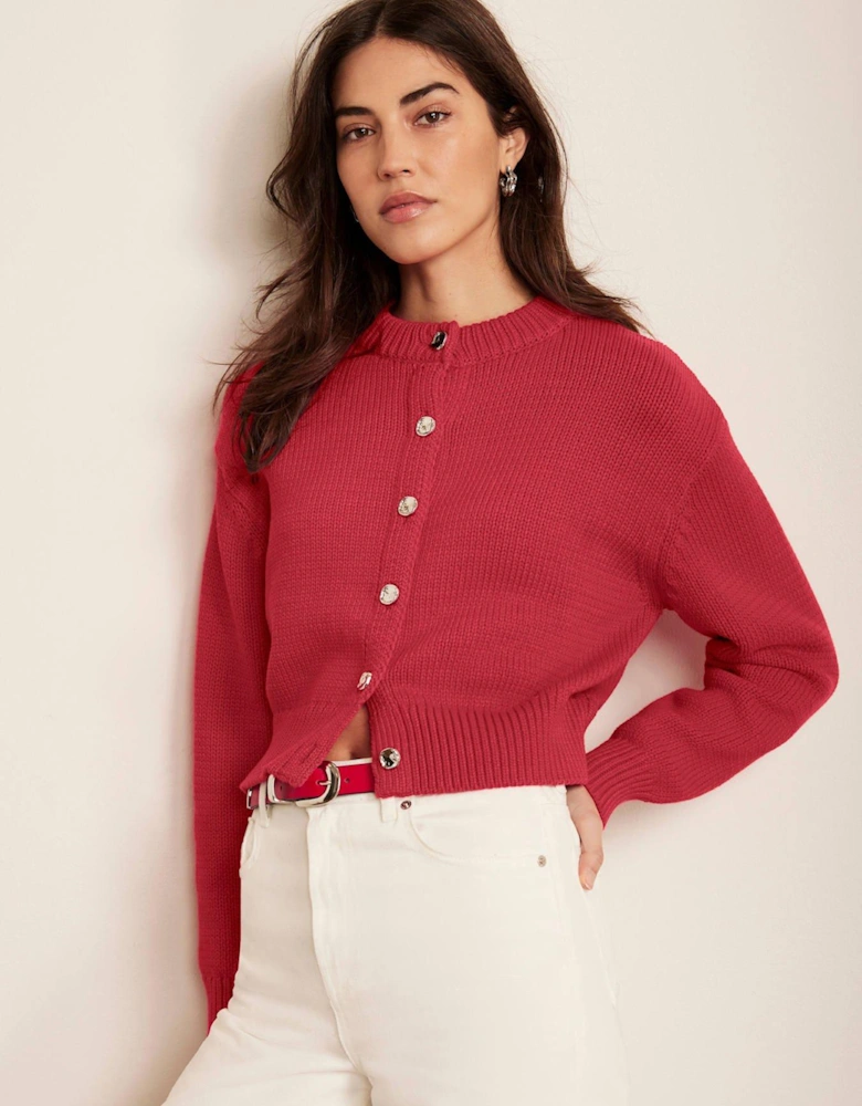 Cotton Fitted Cardigan - Red