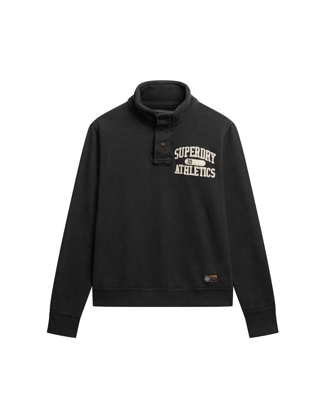 Vintage Athletic Logo Henley Crew Sweat Top - Black