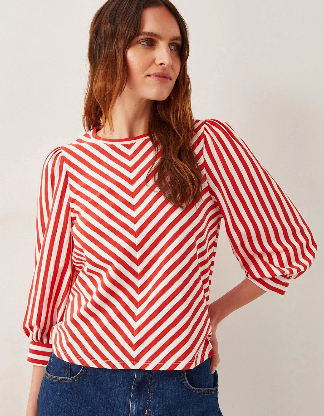 Sally Stripe Jersey Top - Red, 2 of 1