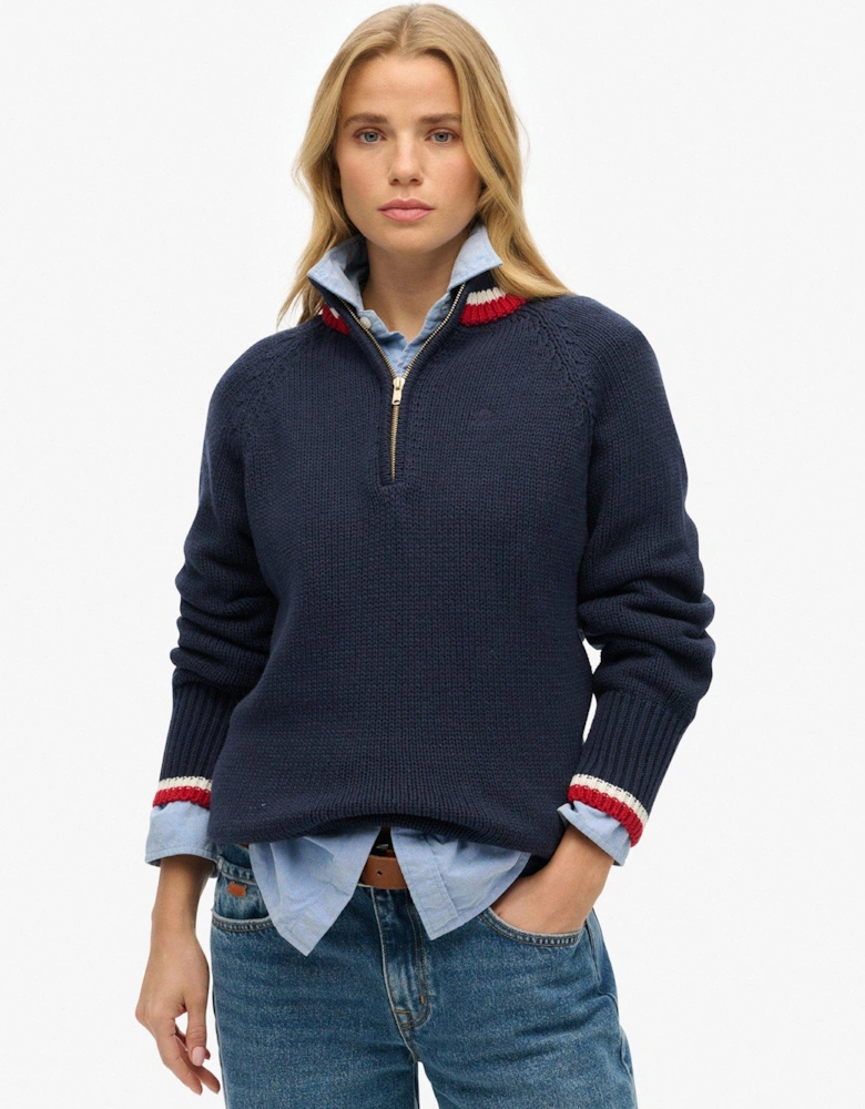 Tipped Half Zip Jumper - Navy