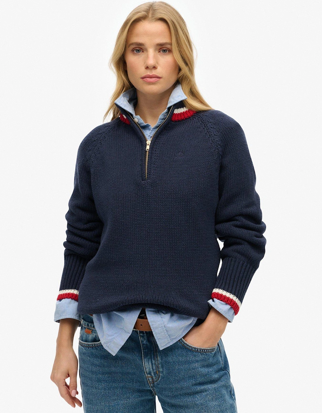 Tipped Half Zip Jumper - Navy, 2 of 1