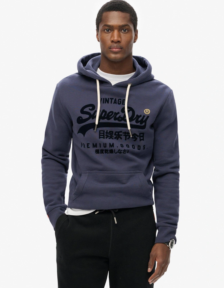 Tonal Logo Relaxed Pullover Hoodie - Navy