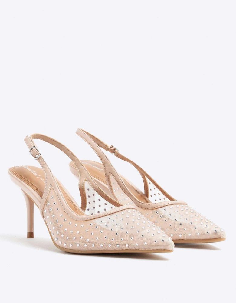 Mesh Sling Back Court Shoe - Beige