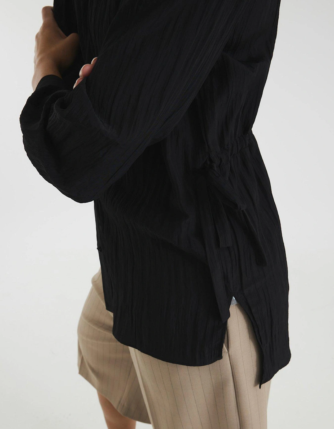 Crinkle Tie Side Shirt - Black