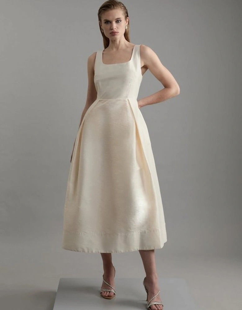 Lydia Millen Petite Taffeta Full Skirt Tailored Midi Dress