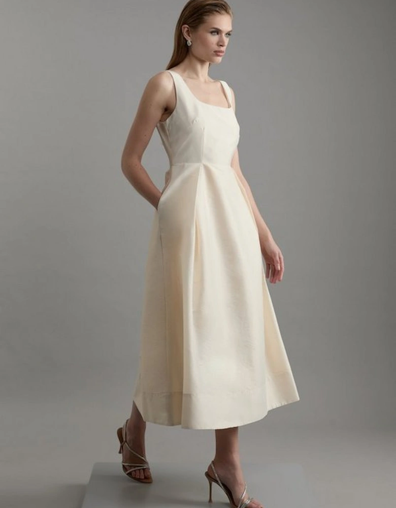 Lydia Millen Petite Taffeta Full Skirt Tailored Midi Dress
