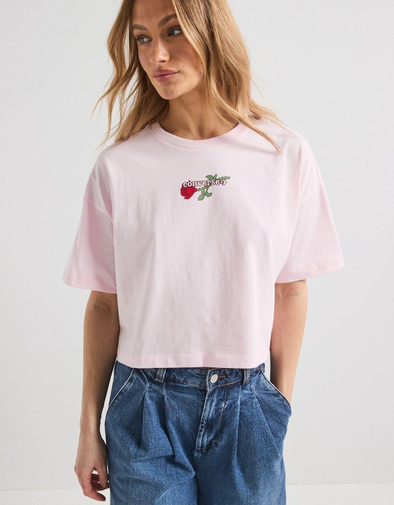 Womens V-day Crop Oversized T-shirt - Light Pink