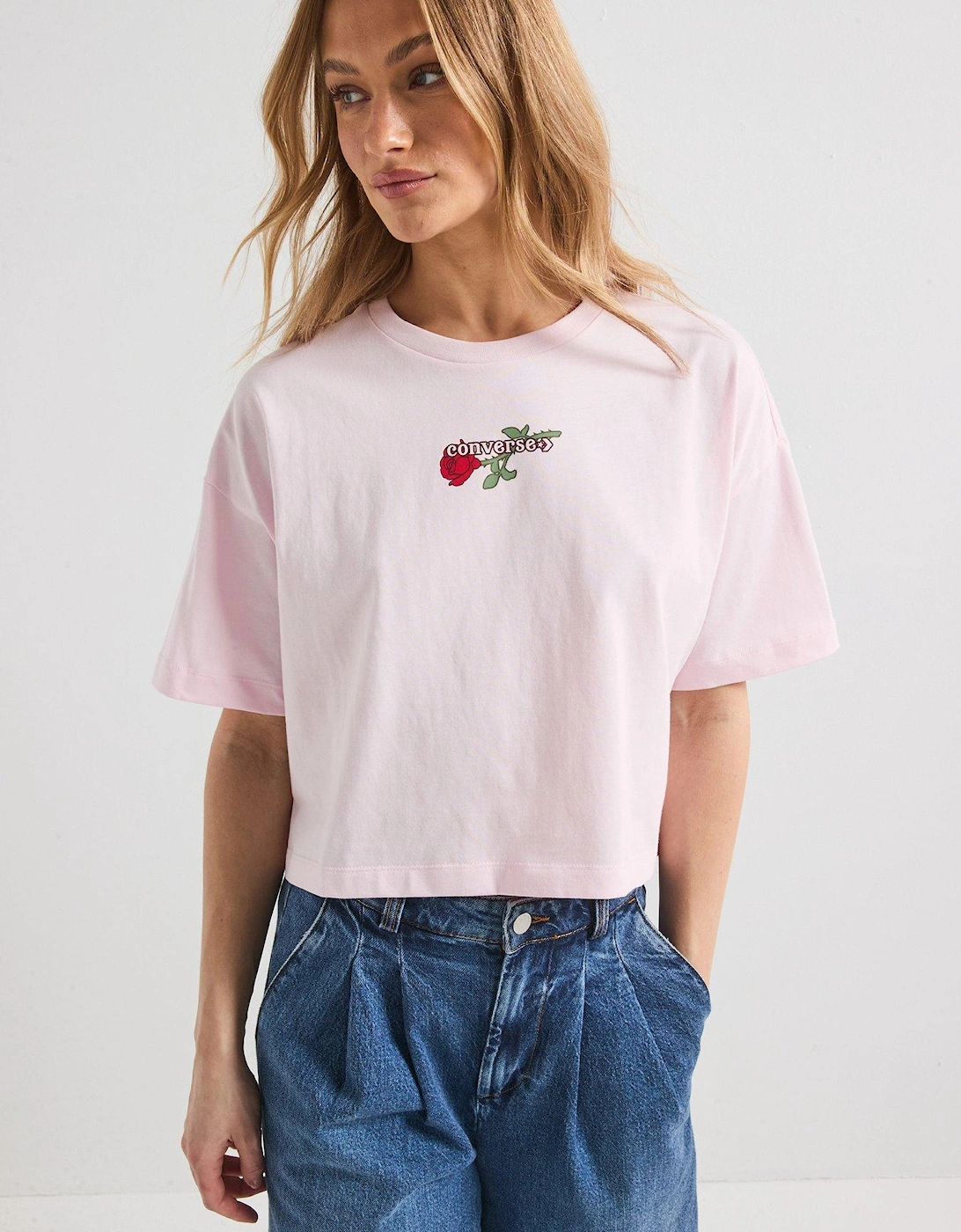 Womens V-day Crop Oversized T-shirt - Light Pink, 2 of 1