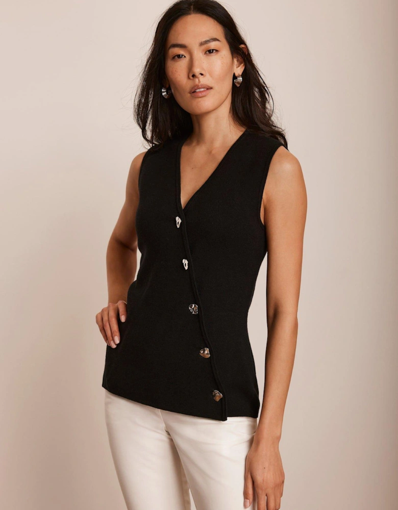 Asymmetric Knit Waistcoat - Black