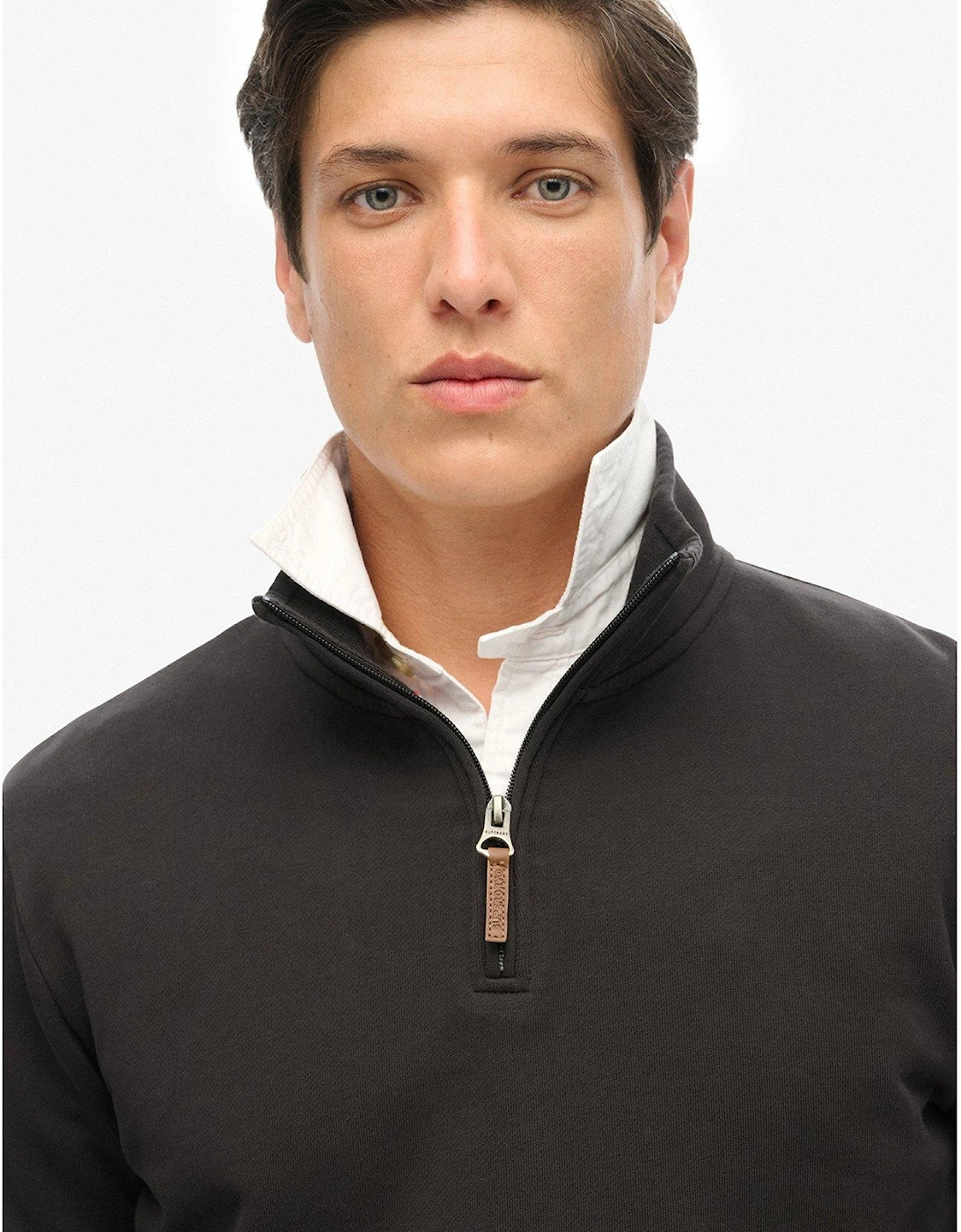 Core Logo Henley Half Zip Sweat Top-Black