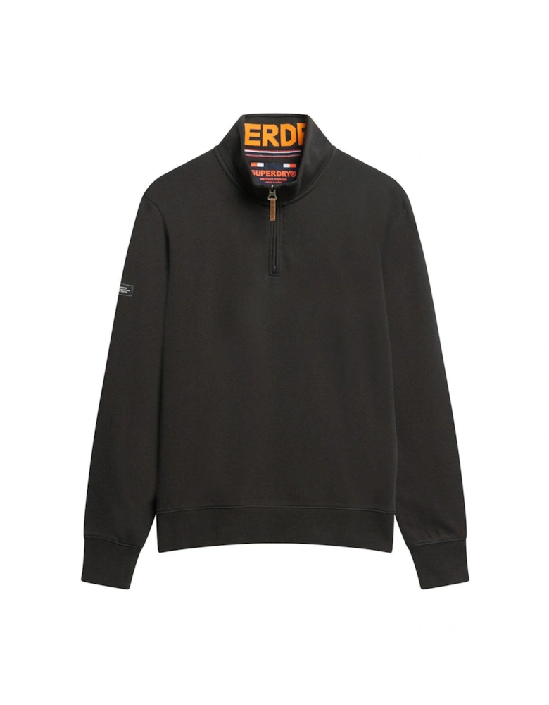 Core Logo Henley Half Zip Sweat Top-Black