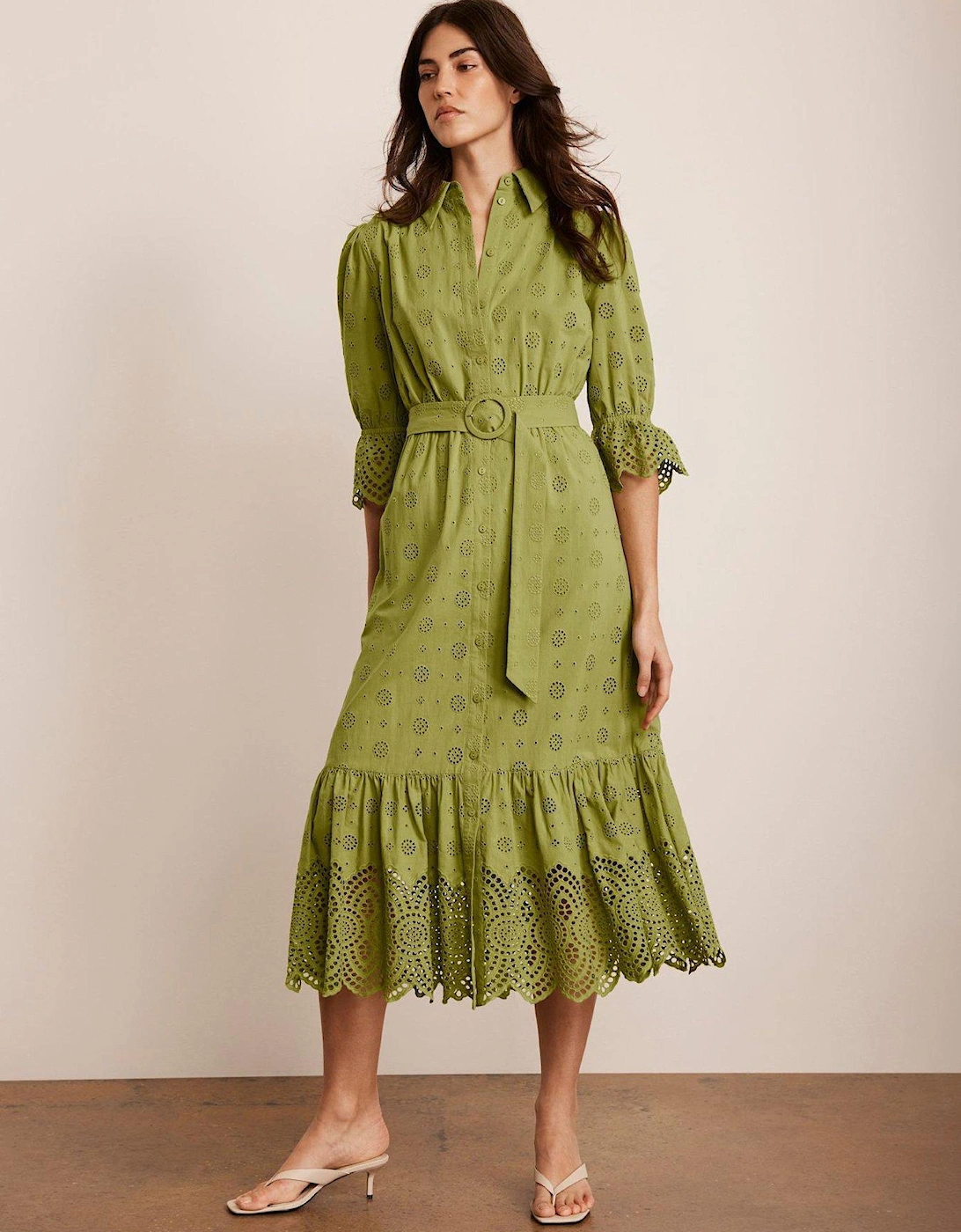 Broderie Midi Dress - Green, 2 of 1