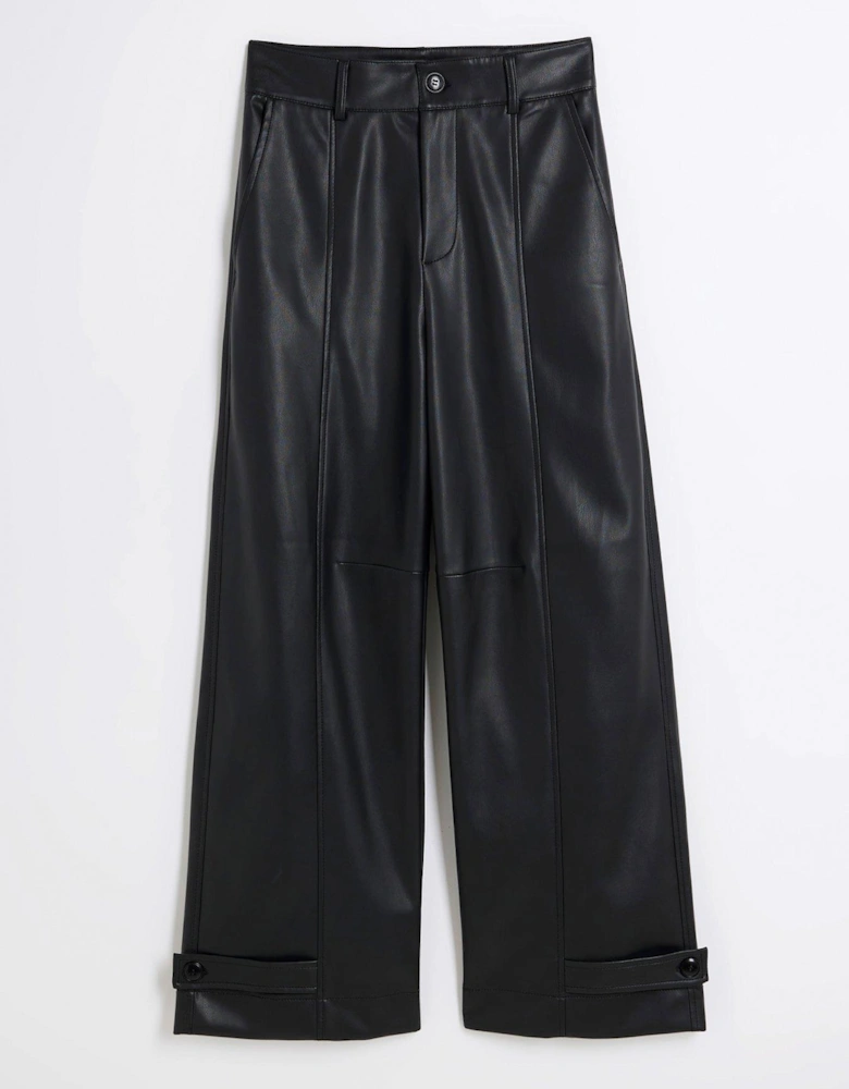 Cuff Detail Wide Leg Trouser - Black