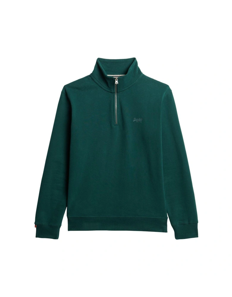 Essential Logo Henley Half Zip Sweat Top-Dark Green