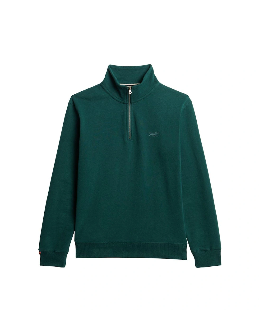 Essential Logo Henley Half Zip Sweat Top-Dark Green