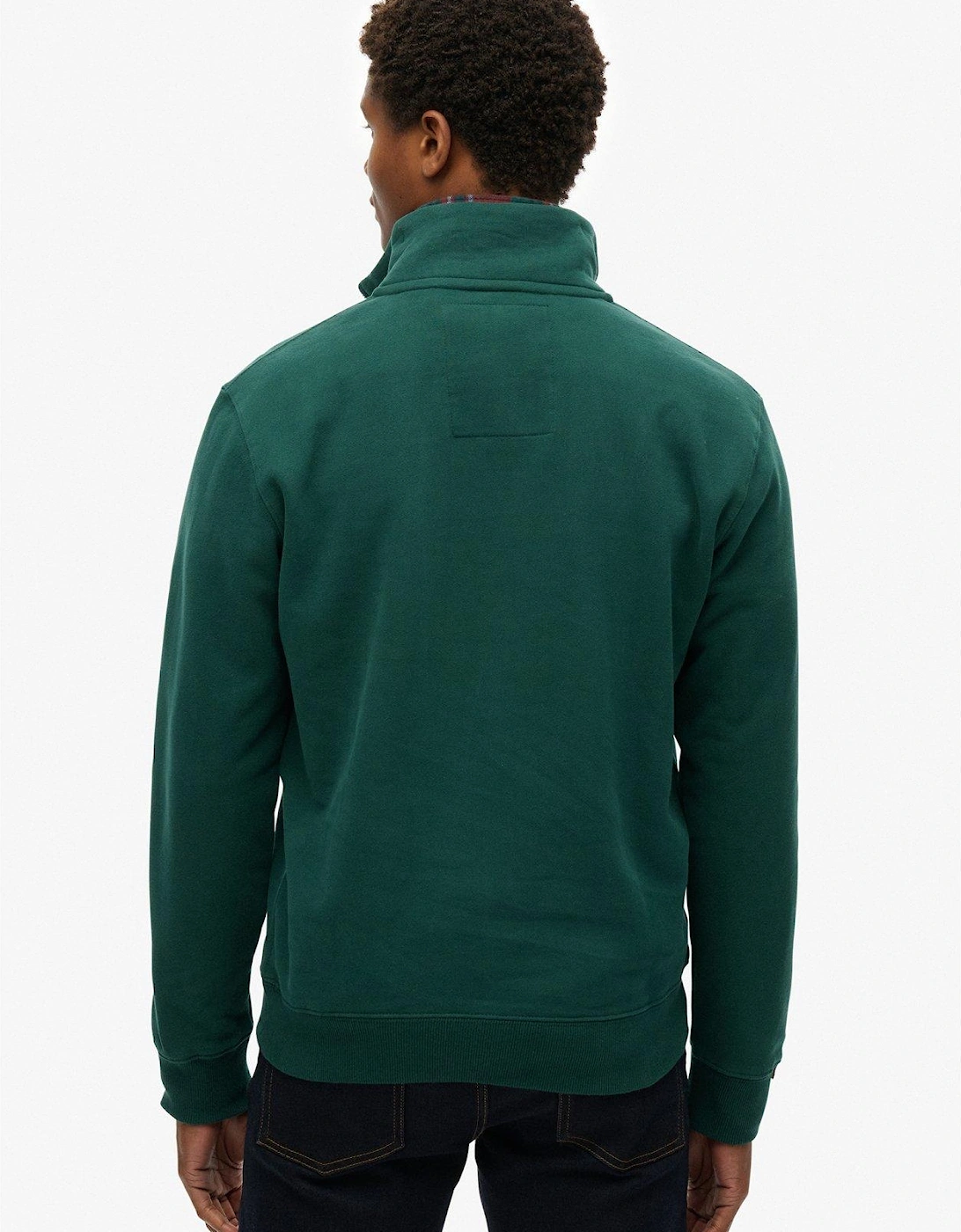 Essential Logo Henley Half Zip Sweat Top-Dark Green