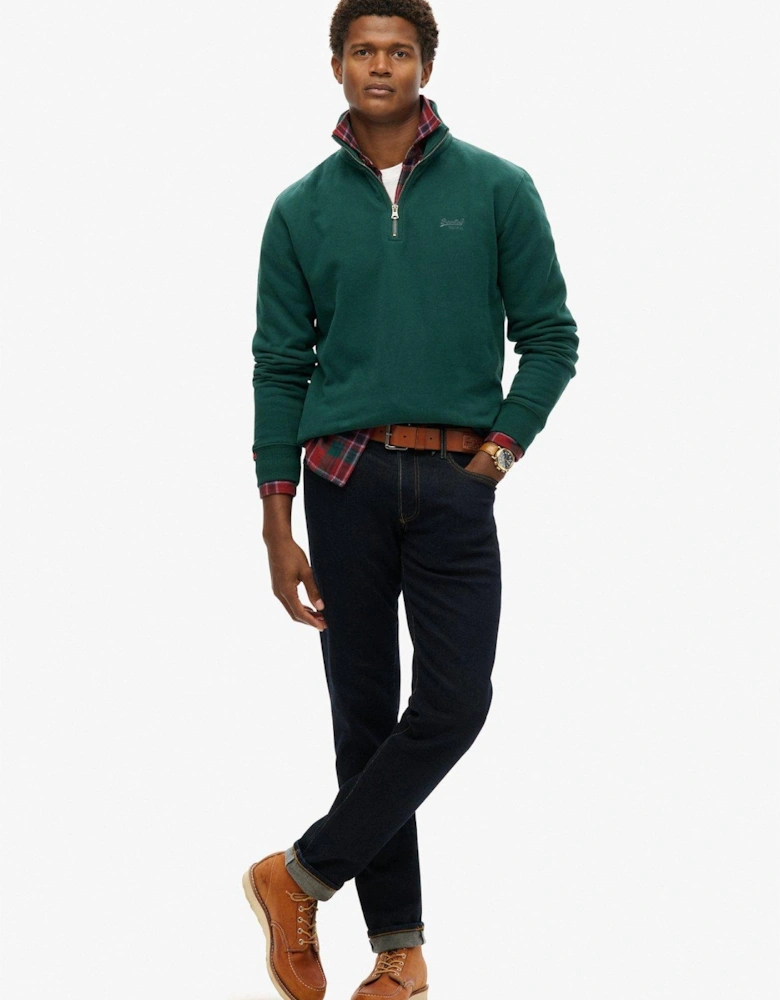 Essential Logo Henley Half Zip Sweat Top-Dark Green