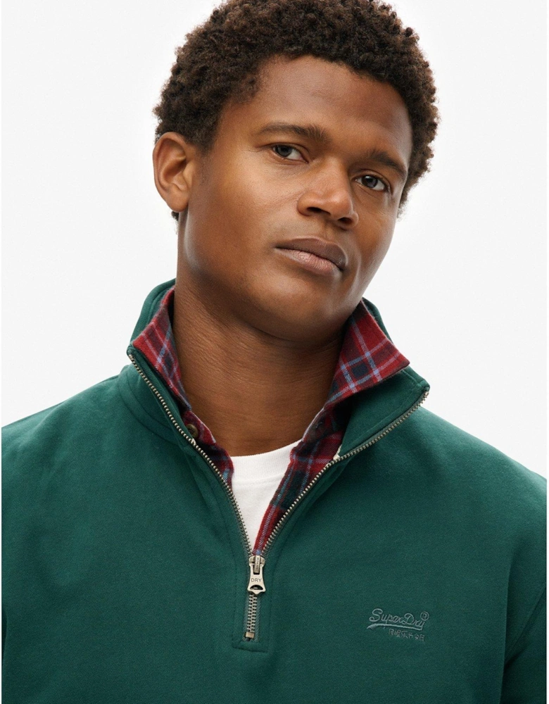 Essential Logo Henley Half Zip Sweat Top-Dark Green