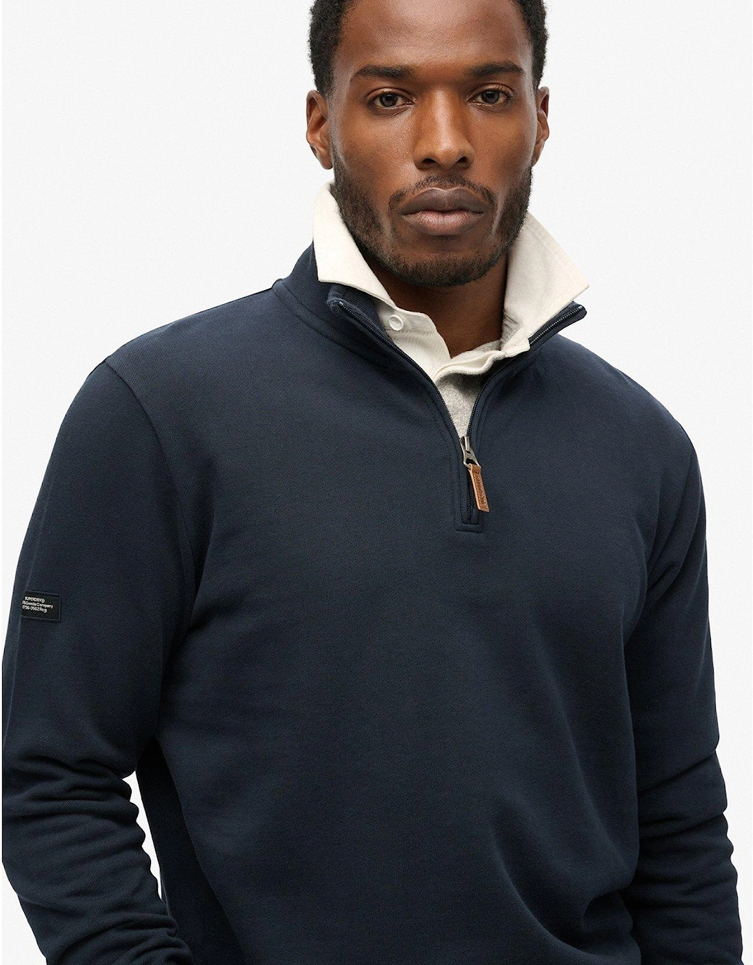 Core Logo Henley Half Zip Sweat Top-Navy