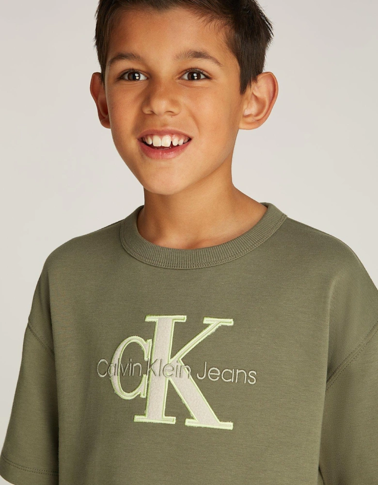 Boys Outlined Fleece Mono T-Shirt - Khaki