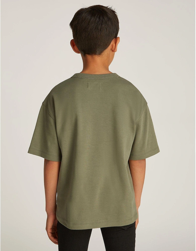 Boys Outlined Fleece Mono T-Shirt - Khaki