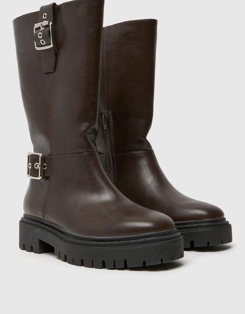 Dayla Knee High Biker Boot - Brown