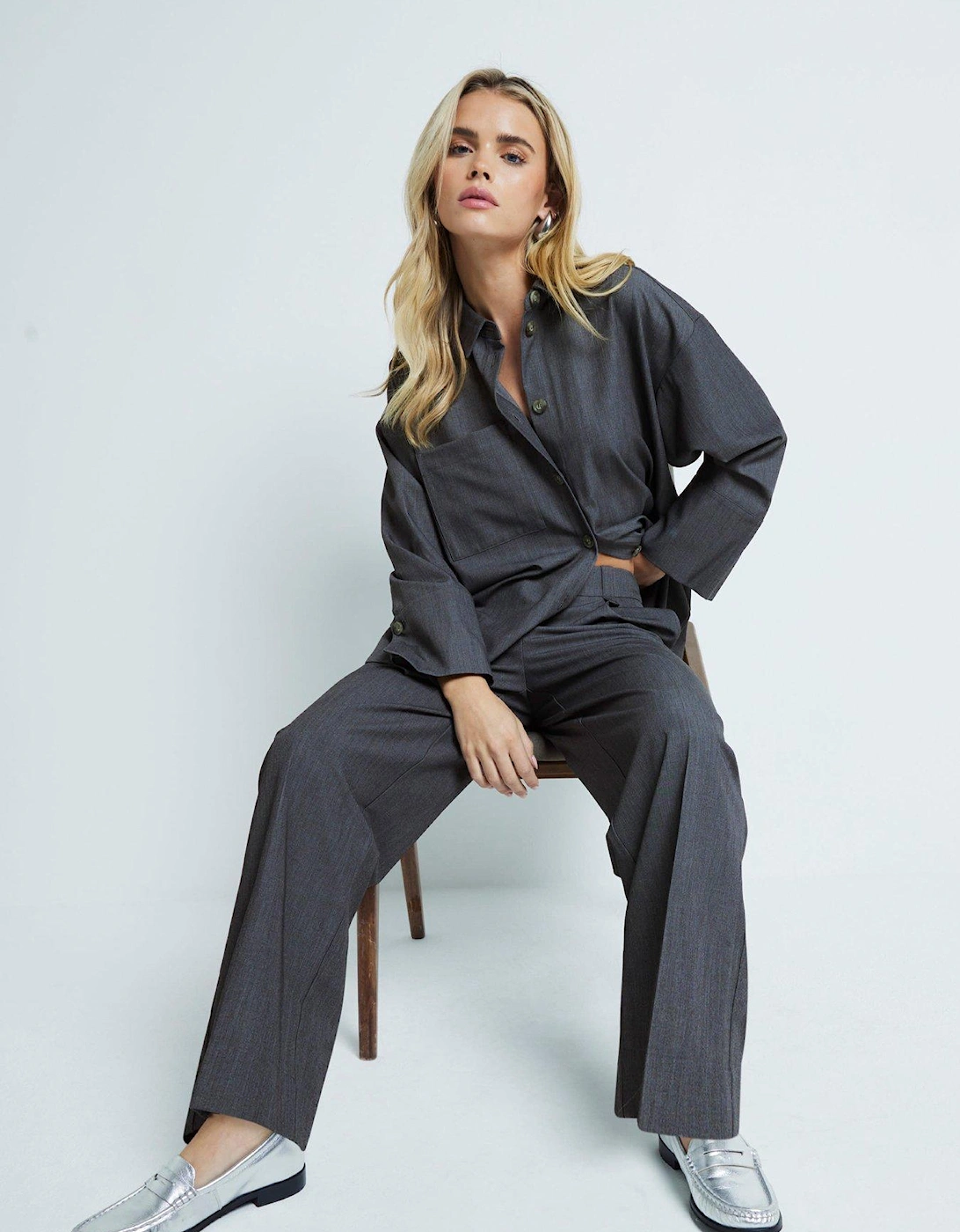 Cargo Wide Leg Trousers - Grey