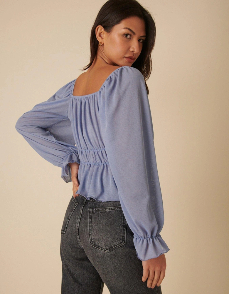 Square Neck Blouse - Blue