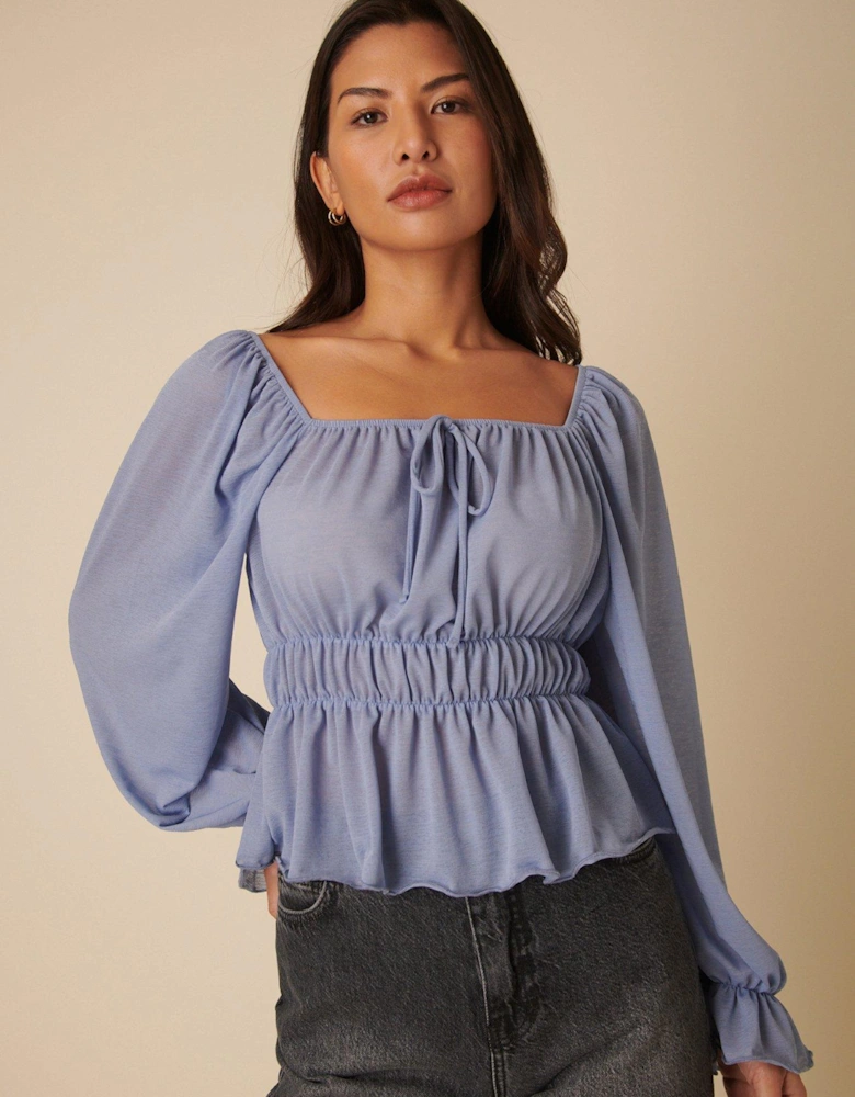 Square Neck Blouse - Blue