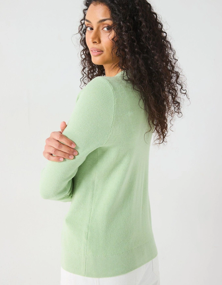 Crew Neck Cardigan - Green
