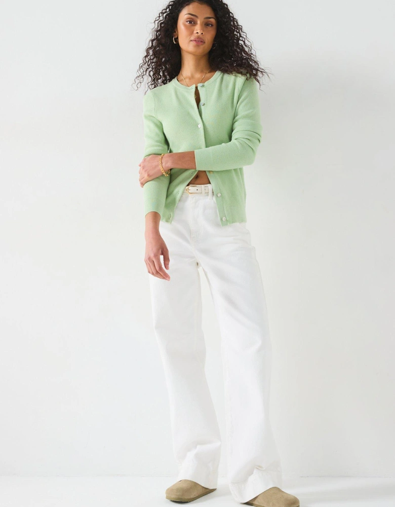 Crew Neck Cardigan - Green