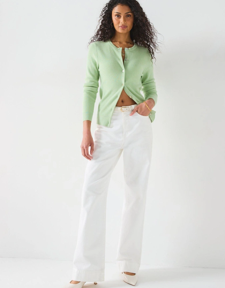 Crew Neck Cardigan - Green