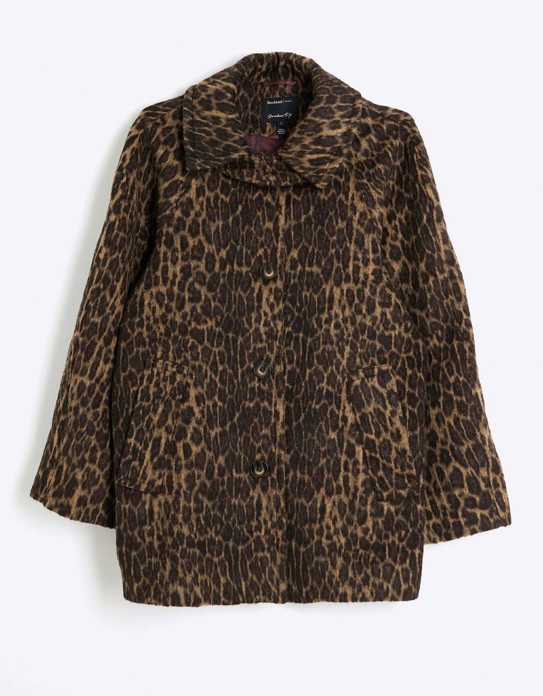 Leopard Funnel Neck Coat - Dark Brown