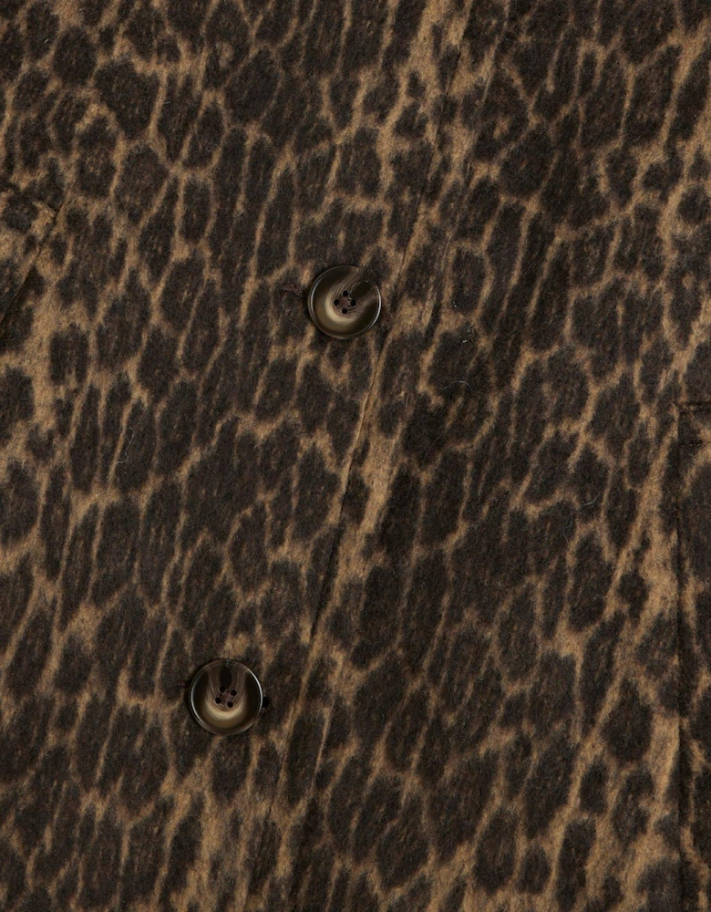 Leopard Funnel Neck Coat - Dark Brown