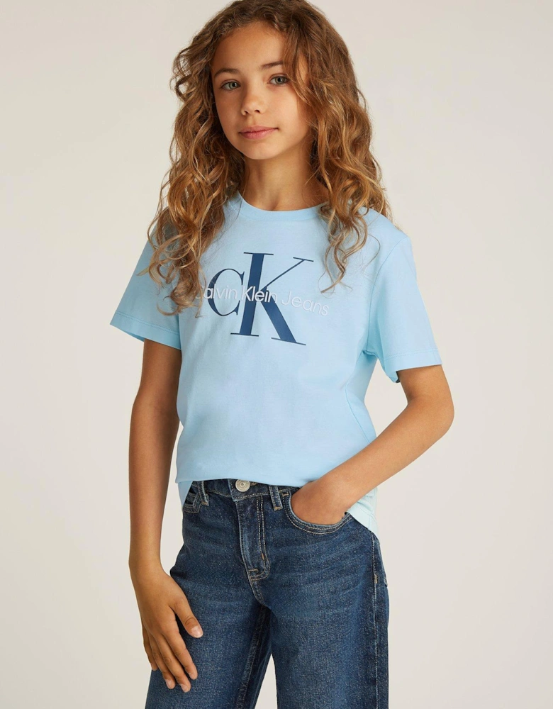 Kids Ck Monogram Short Sleeve T-Shirt - Blue