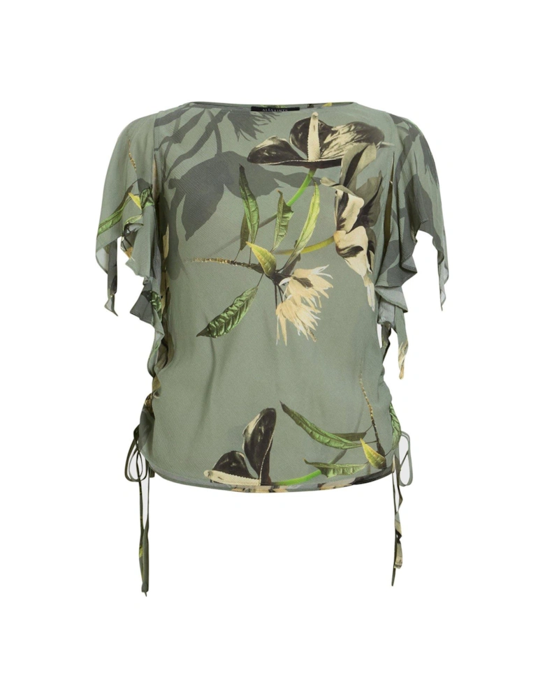 Bettie Floral Print Adjustable Drawcord Top - Green