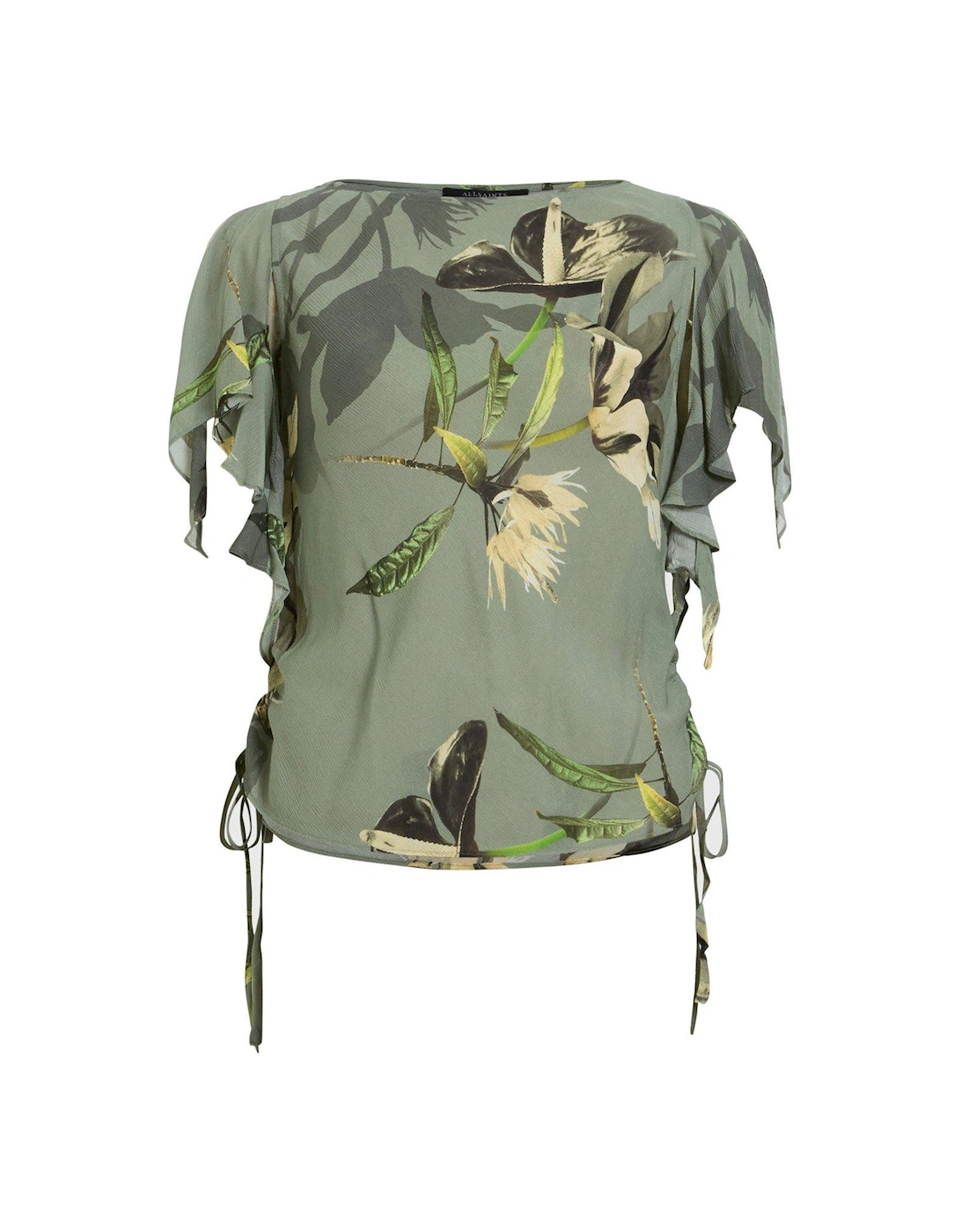 Bettie Floral Print Adjustable Drawcord Top - Green