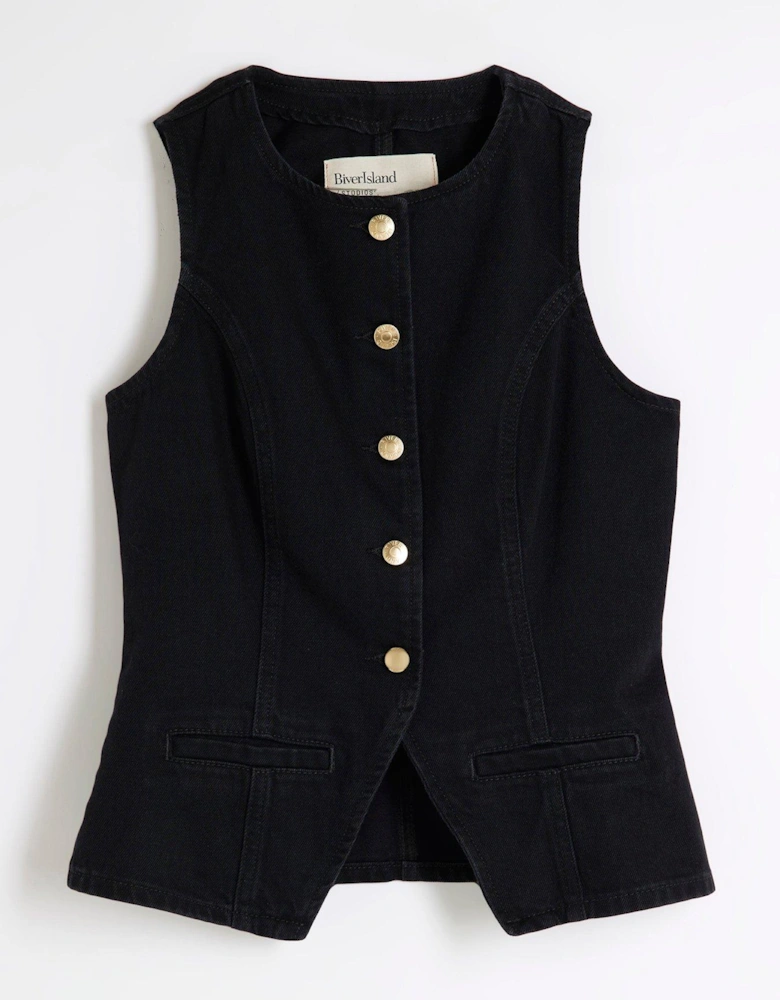 Denim Waistcoat - Black