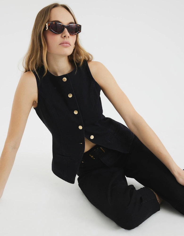 Denim Waistcoat - Black