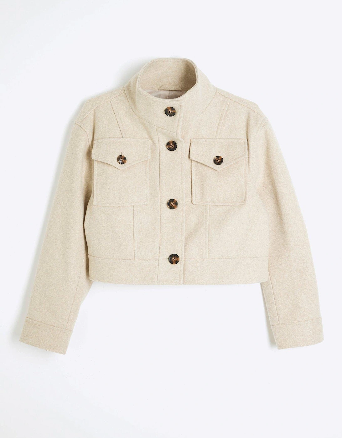 Funnel Neck Crop Jacket - Beige