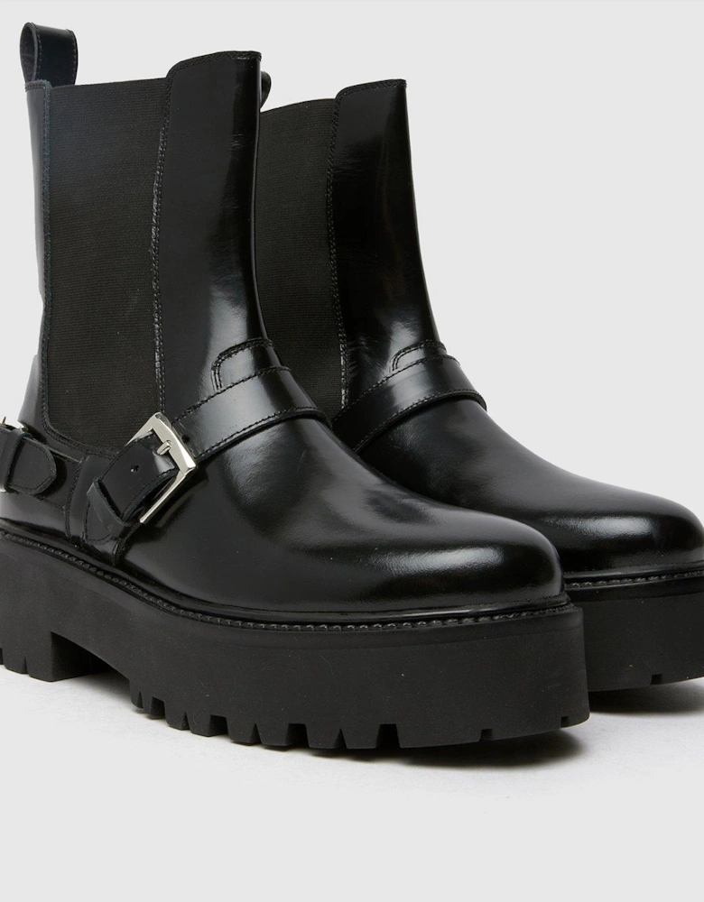 Ariah Leather Buckle Boot - Black