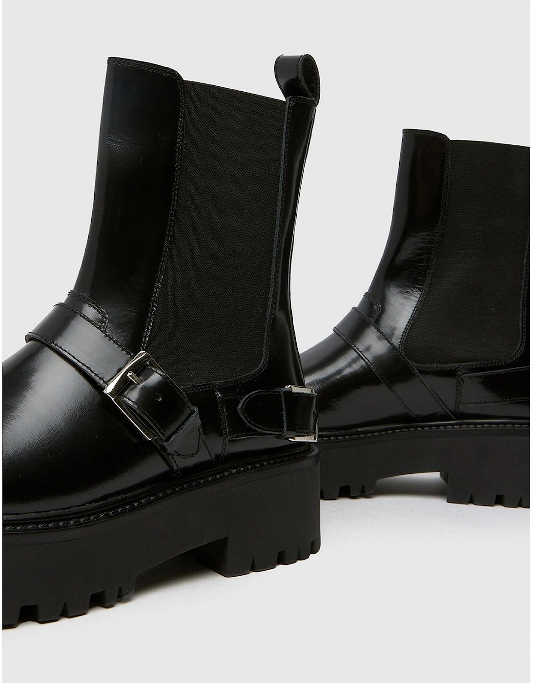 Ariah Leather Buckle Boot - Black