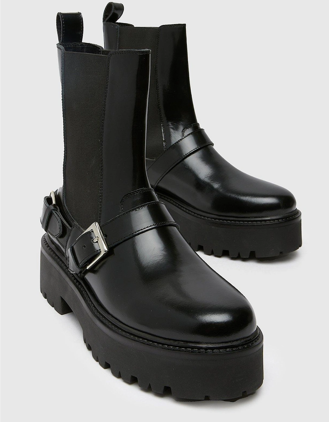 Ariah Leather Buckle Boot - Black