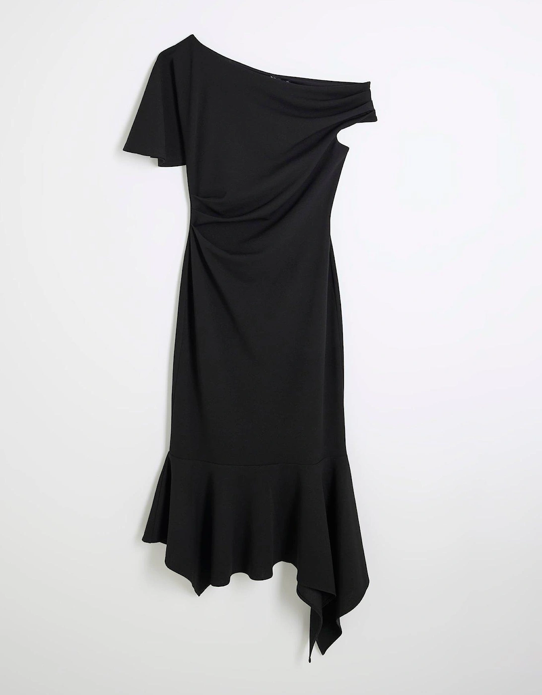 Drape Asymmetric Dress - Black