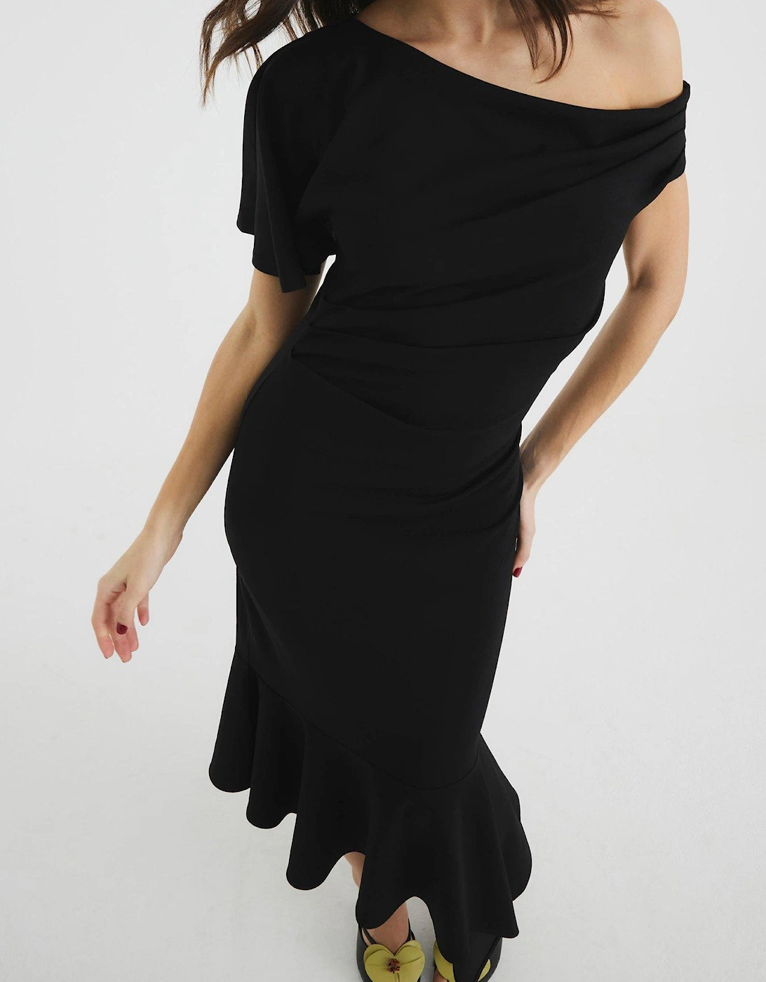 Drape Asymmetric Dress - Black