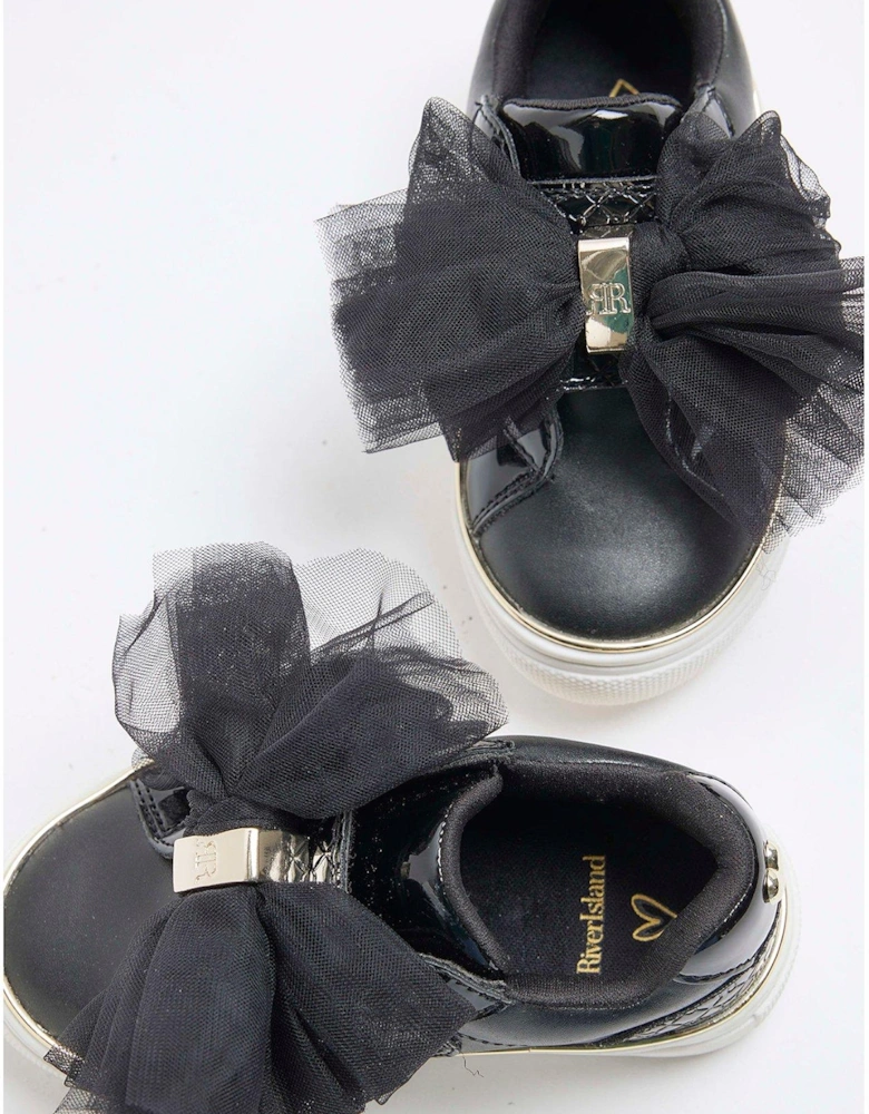 Girls Bow Velcro Trainers - Black